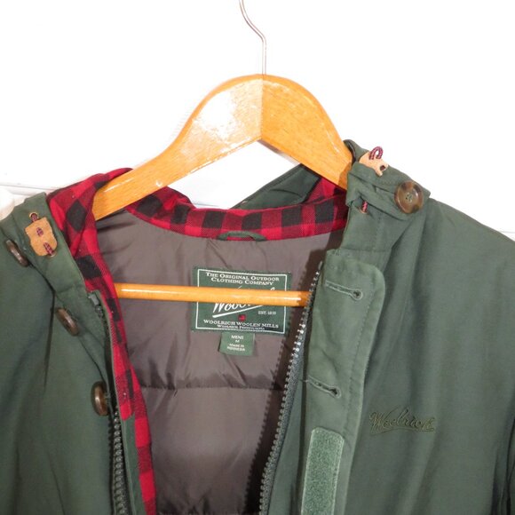Woolrich Men's Down Parka Full Zip Flannel Lined Hood Full Zip Elm Green Sz Med - Picture 7 of 10